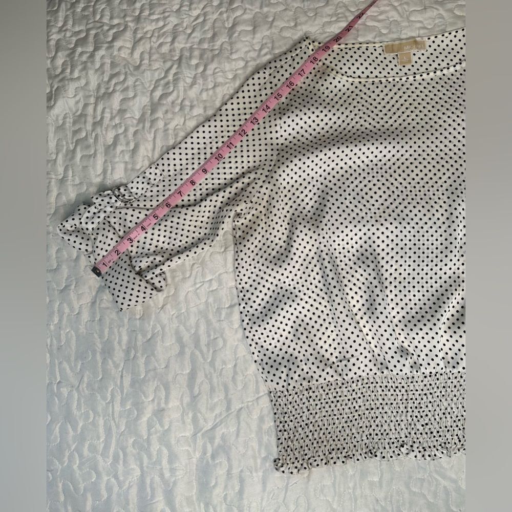 Michael Michael Kors Polka Dot Blouse Vintage-Inspired Chic Smocked Hem Large - Picture 10 of 11